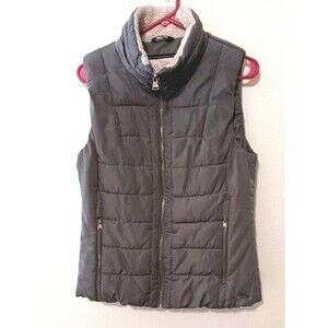 Calvin Klein Performance Gray Puffer Vest Quilted Knit Back Sherpa Collar Sz M